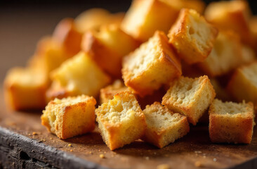 Baked rusks. Crunchy bread snack. Factory-made croutons.

