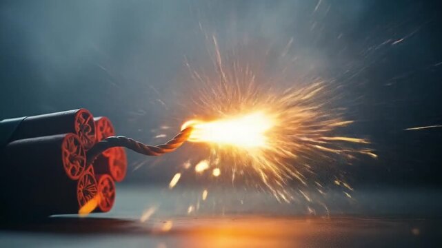 Lit dynamite sticks with sparks flying, showing the danger and potential for explosion.