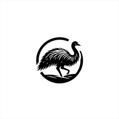 Fototapeta premium Black silhouette of an emu bird in a circle on a white background