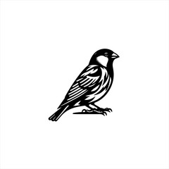 Stylized black and white silhouette of a sparrow perched