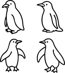 Naklejka premium penguin silhouettes collection. Simple animal silhouette decorative elements drawn with one continuous line.