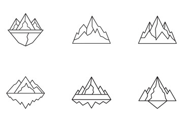 Collection of mountain icons design minimalist concept for nature exploration and adventure tourism promoting climbing hiking and outdoor activities