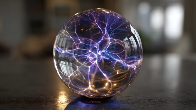 Glowing crystal sphere with dancing plasma reflections - Powered by Adobe