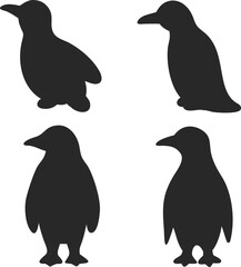 penguin silhouettes collection.  Simple animal silhouette decorative elements drawn with one continuous line.