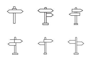 Collection of simple signpost icons for navigation and wayfinding depicting direction and guidance perfect for mapping apps and travel planning materials