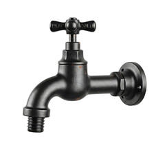 Close up of a cast iron black metal faucet