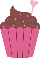 A delicious, detailed illustration of a chocolate cupcake with pink frosting and a heart.