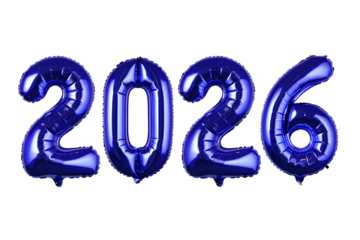 2026 holographic balloons on white background. New year 2026 post card concept.