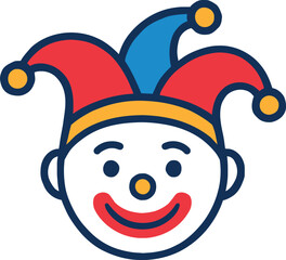 Clown Face Icon – Jester Hat, Circus Character, Funny Cartoon Emoji, Colorful Clown Vector Clipart