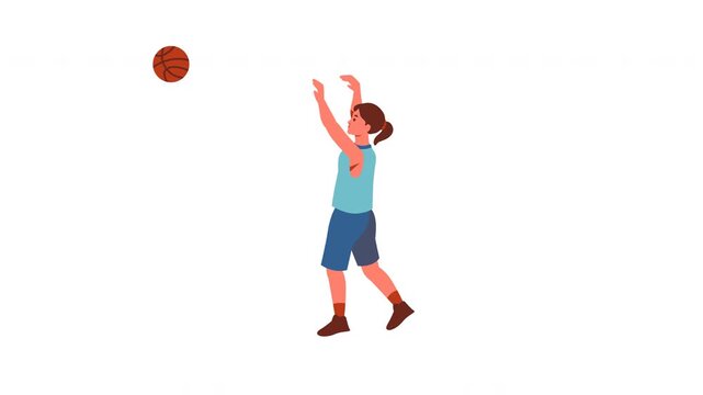 Female Basketball Player Shooting A Ball In A Series Of Progressive Flat Vector Animations