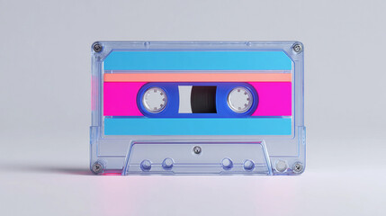 Fototapeta premium Colorful cassette tape displayed against a neutral background showcasing retro design elements from the 1980s