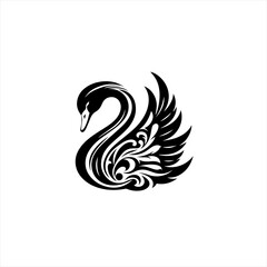 Elegant black swan with ornate tribal wing design