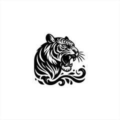 Fototapeta premium Stylized black tiger head roaring with decorative elements