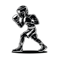 Cartoon boxing athlete sports training character vector silhouette isolated on white background