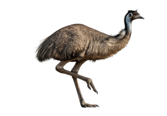 Emu bird standing on one leg isolated on transparent background
