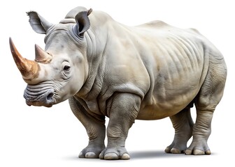 Obraz premium white and Close up of a rhinoceros standing isolated on white background