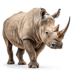 Fototapeta premium white and Close up of a rhinoceros standing isolated on white background