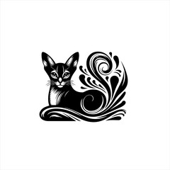 Elegant black cat with swirling decorative tail
