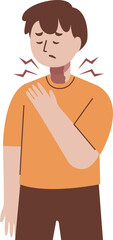 A young man with a sore throat, holding chest, showing discomfort.
