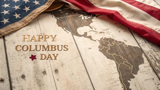 Happy columbus day background with american flag and world map