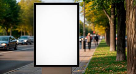 Large Blank Billboard Mockup on a Busy Autumn City Street
