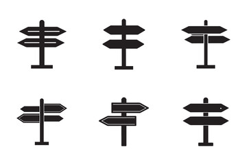 Directional Signpost Collection in Black Silhouette on White Background Various Arrow Designs for Navigation and Orientation Concepts