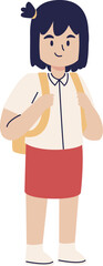 A cartoon illustration of a young girl wearing a school uniform and backpack.