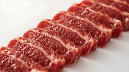 Obraz premium Raw Marbled Beef Steaks on White Background – Premium Meat Photography for Culinary Use