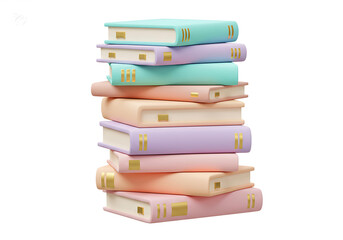Pastel Colored Book Stack on White Background with Gold Details.