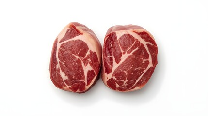 Obraz premium Raw Marbled Beef Steaks on White Background – Premium Meat Photography for Culinary Use