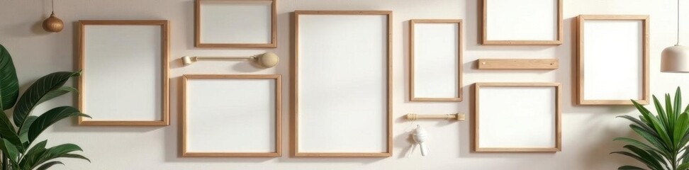 Digital photo wall template with various sized empty frames, minimal, collage