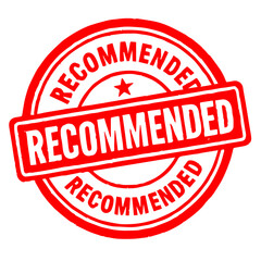 Recommended Badge in Red Color, Bold Vector Emblem for Featured Products and Editorial Highlights, Editable Formats: AI, EPS, JPG, PNG, Ideal for Both Digital and Print Use
