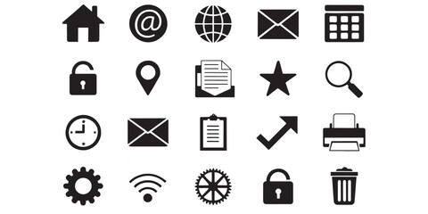 Vector illustration collection of contact detail icons, including symbols for personal and professional info like name.