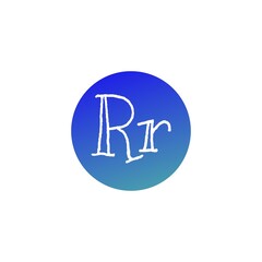 The image features the uppercase and lowercase letterR written in a playful, hand-drawn style. Both letters are white and placed inside a blue-to-teal gradient circle, giving it a vibrant and moder