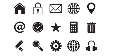 Vector illustration collection of contact detail icons, including symbols for personal and professional info like name.