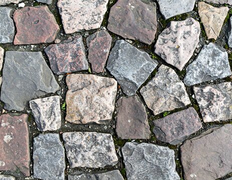 Close-up view of a cobblestone pavement