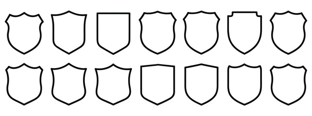 Collection of blank shield emblems and badges for custom design projects and branding