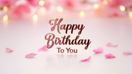Happy birthday greeting card with pink flower petals and bokeh lights on a bright background, perfect for celebrating a special day with love and sweetness
