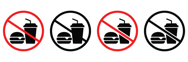 No Food or Drink Allowed Sign – Prohibited Symbol Icon Vector