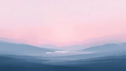 Fototapeta premium Pastel Mountain Landscape Minimalist Sunset Nature Scene