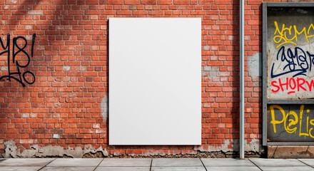 Blank White Poster Mockup on a Grungy Red Brick Wall