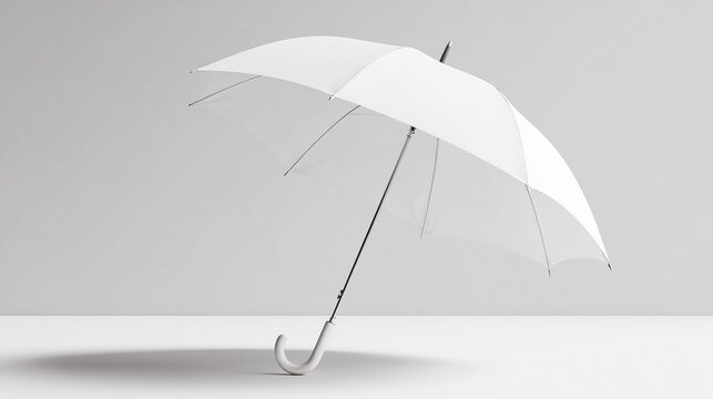 White umbrella casting a shadow on a light gray background.