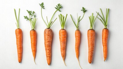 Carrots with different textures placed on a white background