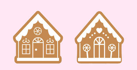 Set Of Gingerbread House Clipart.
Cute Christmas Cookie Houses Flat Stock Vector Illustration.
Good for greeting card, poster, banner, leaflet.