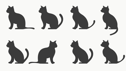 Elegant cat silhouettes on a white background perfect for design elements and creative projects involving felines