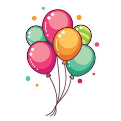 Pink green orange balloons floating with confetti celebration party