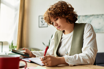 Freelancer immersed in creative tasks at home during a warm summer day