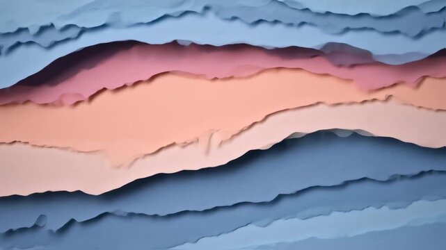 Abstract layered paper textures with torn edges in soft pastel colors captured in closeup