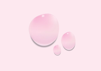 Drops of serum gel texture cosmetic products on a light pink background top view