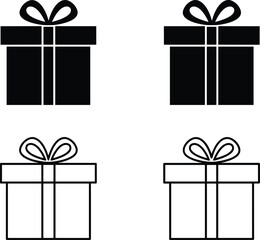 Gift box icon vector, silhouette and outline style, ribbon bow packaging illustration